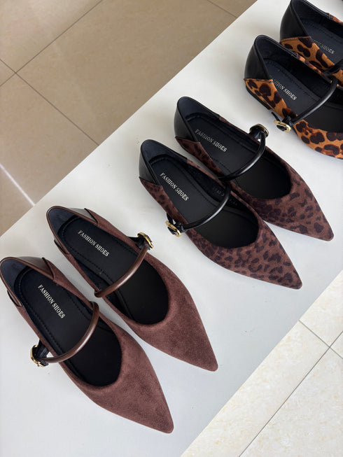 Pointy Toe Ballet Flat with Buckle Straps